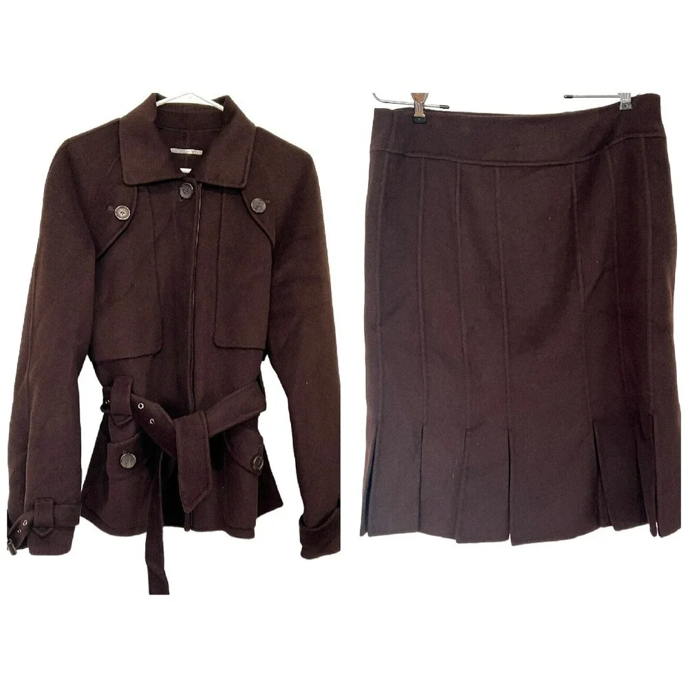 BARBARA BUI 90'S BROWN WOOL ANGORA  JACKET SKIRT SUIT 42 46 L Corporate Grunge